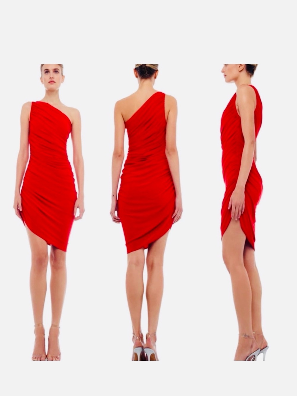 Norma Kamali NWT One-Shoulder Red Ruched Dress Diana
